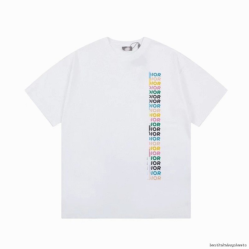 Dior Trendy Style Side-row Colored Print White T-Shirt