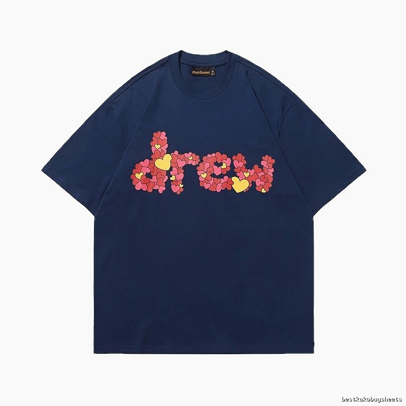 DREW All-over Heart Print Trendy Style Navy Blue Short-sleeve T-shirt