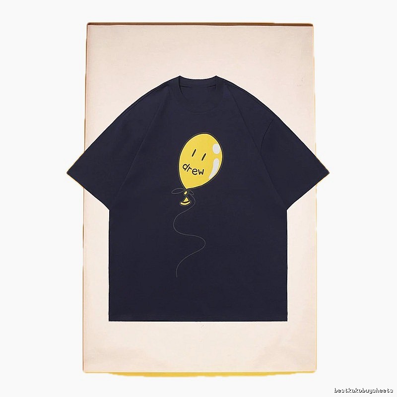 DREW Balloon Smiley Street Style Navy Blue Short Sleeve T-Shirt