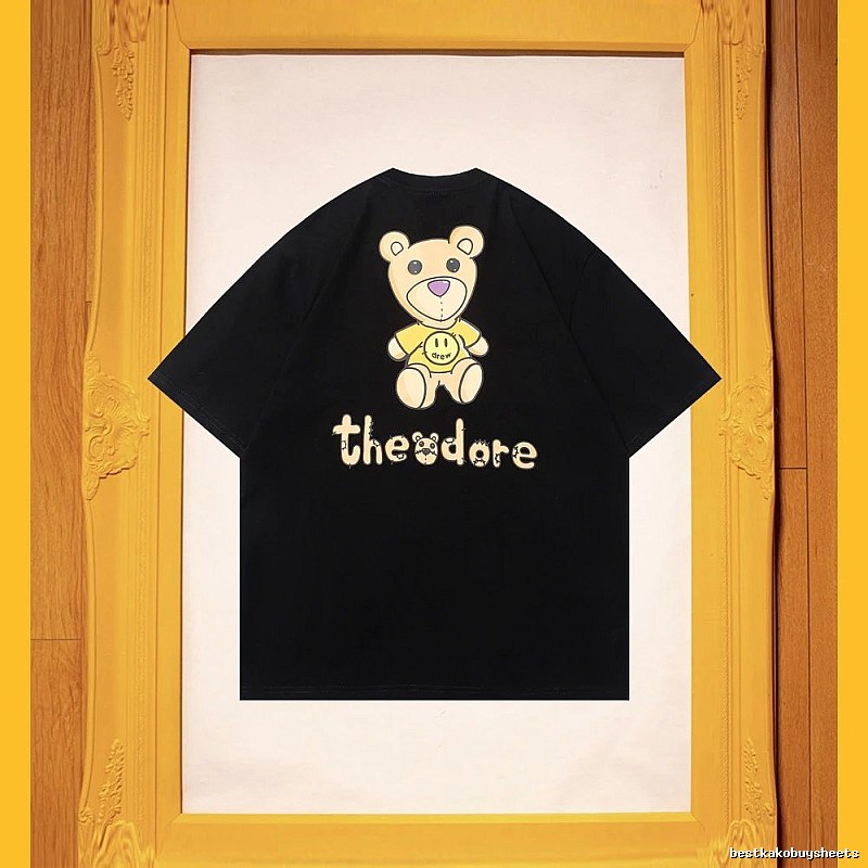 DREW Bear Print Streetwear Brand Black Short Sleeve T-shirt