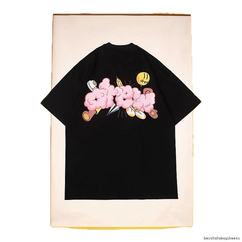 DREW Cloud Print Street Style Black Short Sleeve T-Shirt