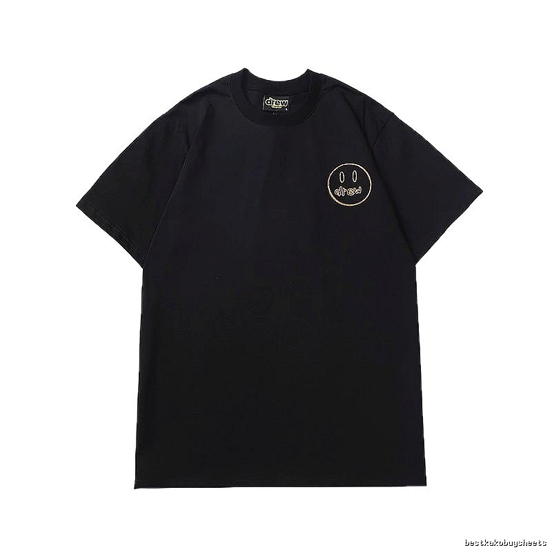 DREW Embroidered Smiley Face Street Style Black T-Shirt