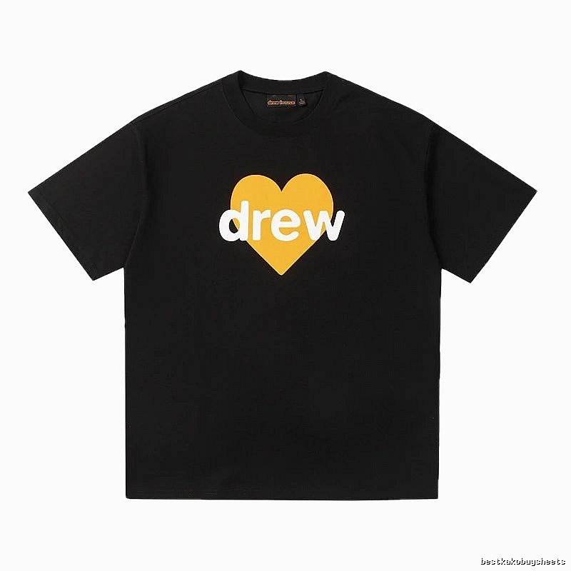 DREW Heart Print Streetwear Style Black Short Sleeve T-shirt