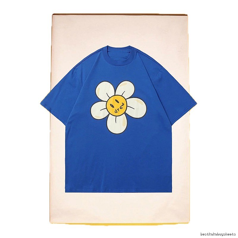 DREW Smiley Face Floral Street Style Blue T-shirt