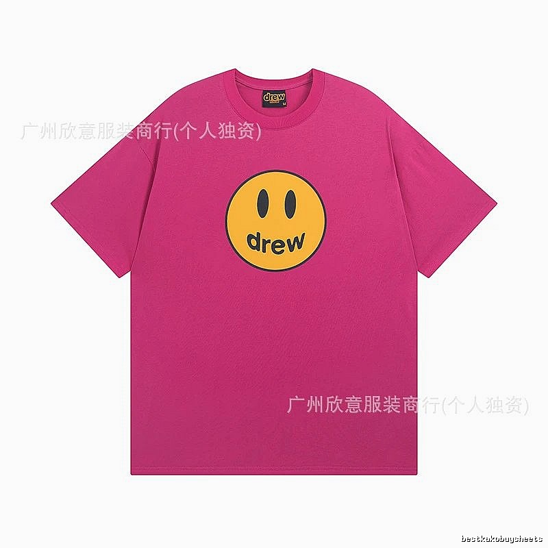 DREW Smiley Face Print Street Style Rose Red T-Shirt