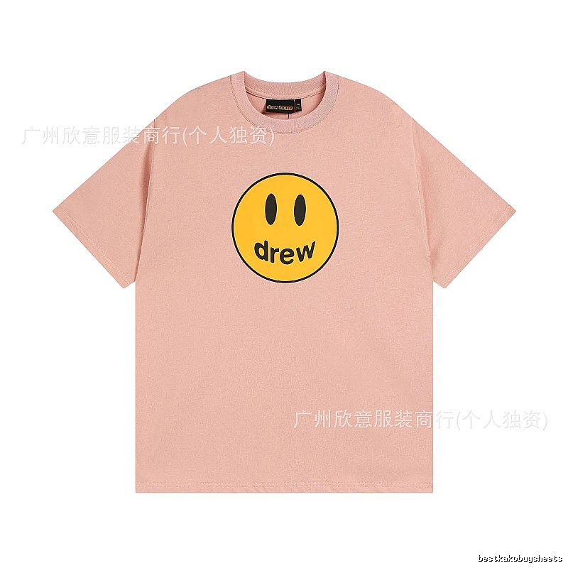 Drew Smiley Print Street Style Pink T-Shirt