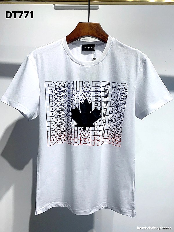 DSQUARED2 Maple Leaf Printed Streetwear White Short-sleeve T-shirt