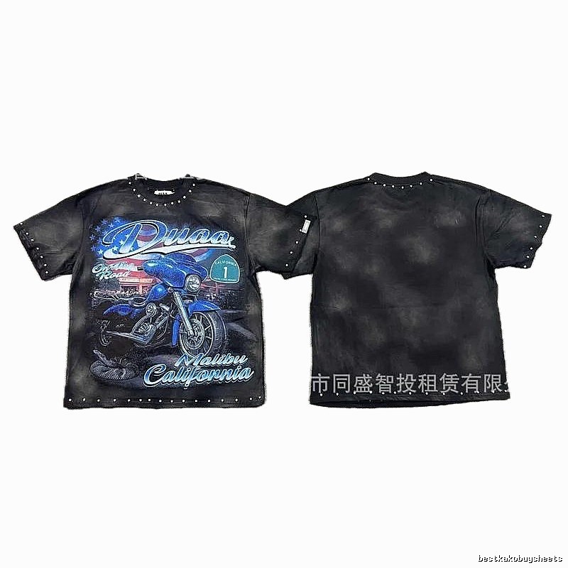 DUAA Motorcycle Print Vintage Style Black T-Shirt