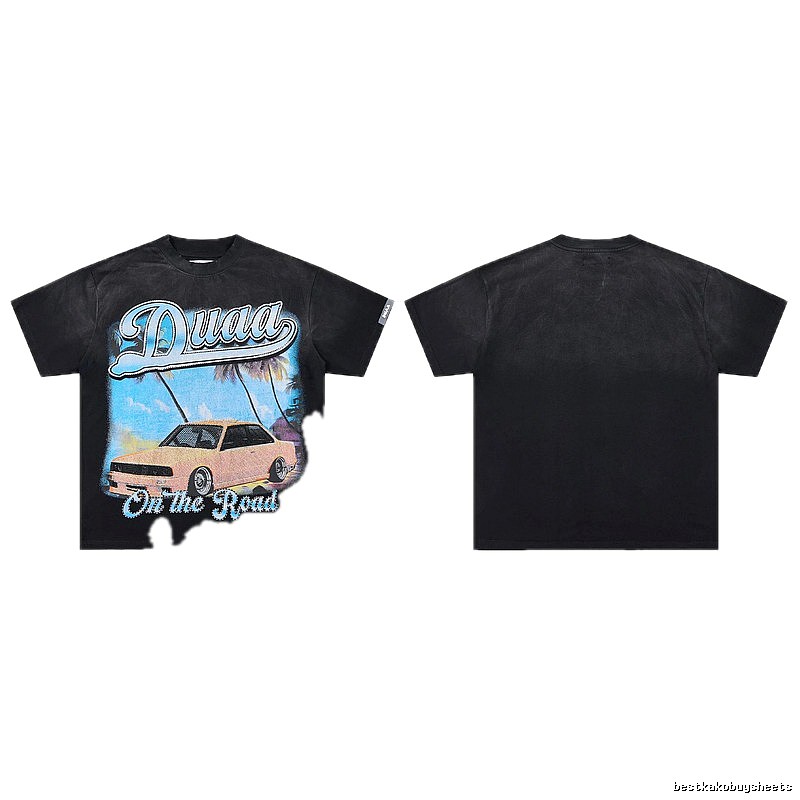 DUAA Road Sports Car American Retro Distressed Black T-Shirt