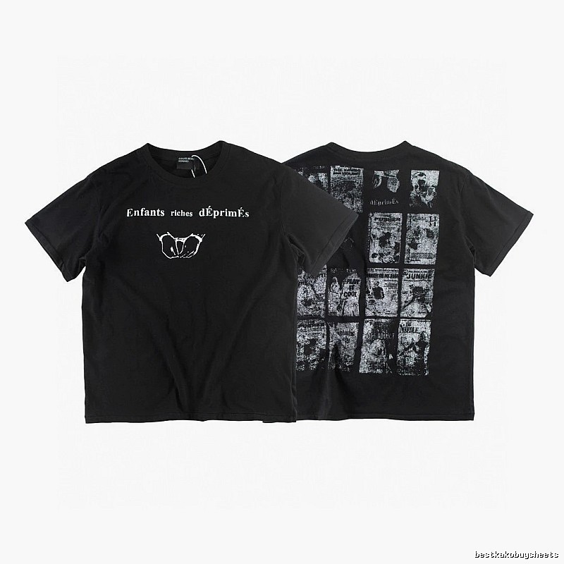 ERD Newspaper Print Dark Style Black Short-sleeve T-shirt