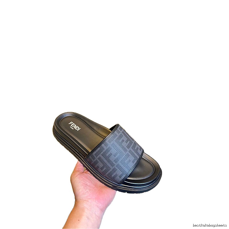 Fendi Double F Monogram Vintage Black and Grey Slippers