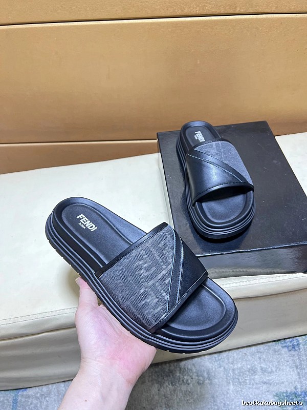 Fendi FF Monogram Trendy & Cool Black & Gray Casual Slippers