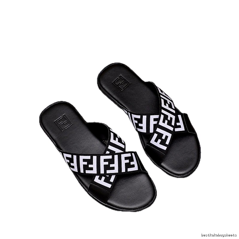 Fendi FF Monogram Trendy Cool Black & White Slides