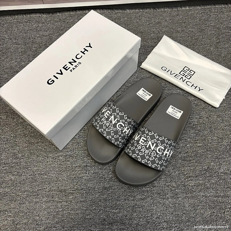 Givenchy All-Over Monogram Streetwear Style Dark Gray Slides