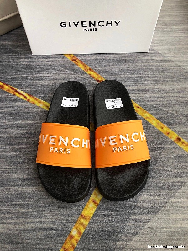 Givenchy Embossed Letters Trendy Cool Orange & Black Slide Sandals