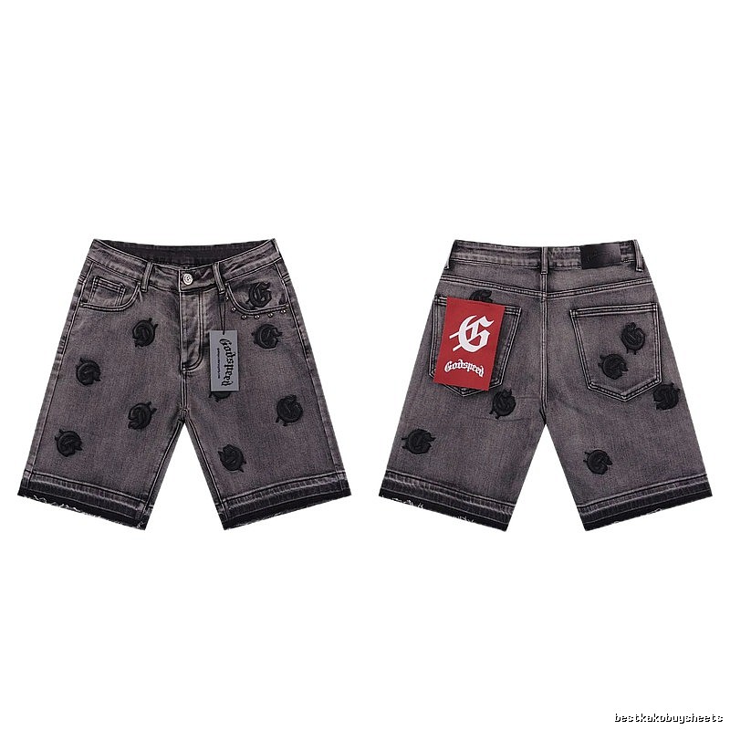 Godspeed Embroidered Street Style Ash Denim Shorts