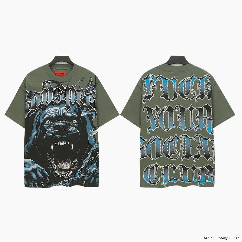 Godspeed Vicious Dog Print Gothic Style Army Green T-shirt