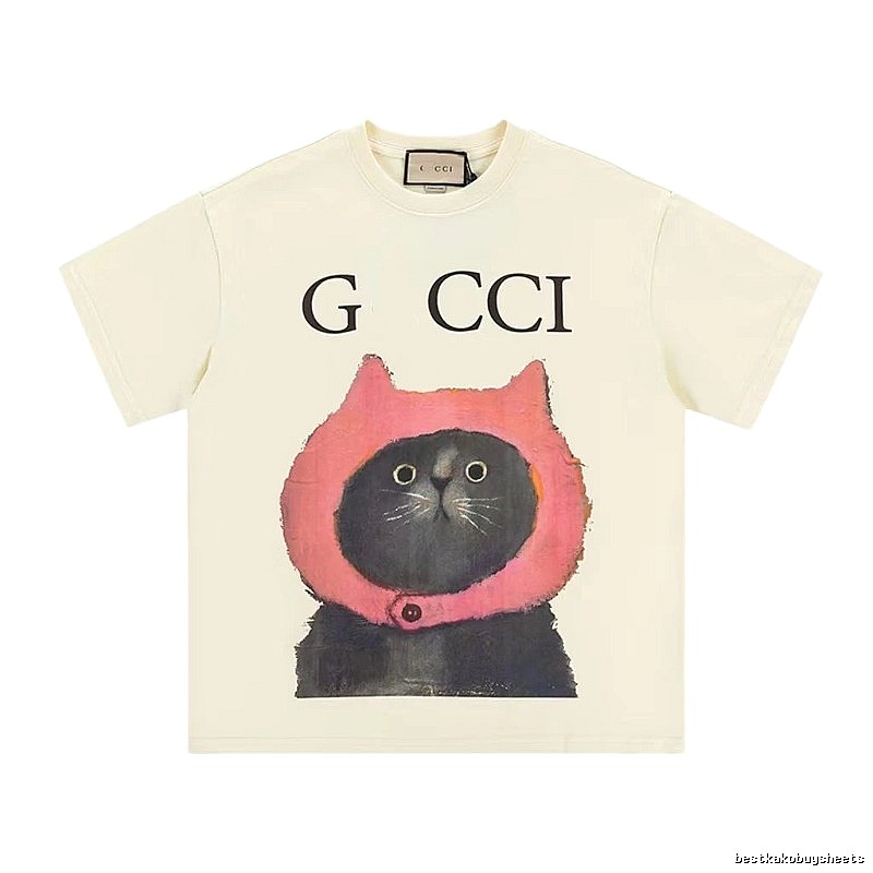 Gucci Cat Print Casual Off-white T-Shirt