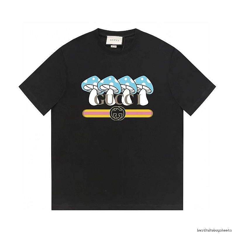 Gucci Mushroom Print Cool and Trendy Style Black Short-sleeve T-shirt