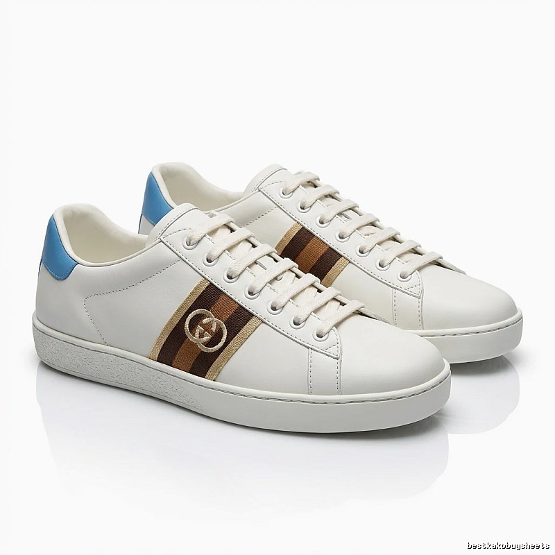 Gucci retro-style white and blue color-blocking sneakers
