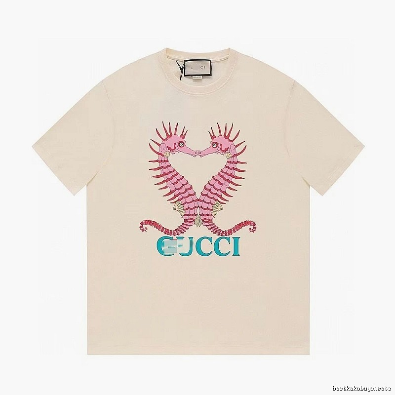 Gucci Seahorse Print Trendy Off-white Short Sleeve T-shirt