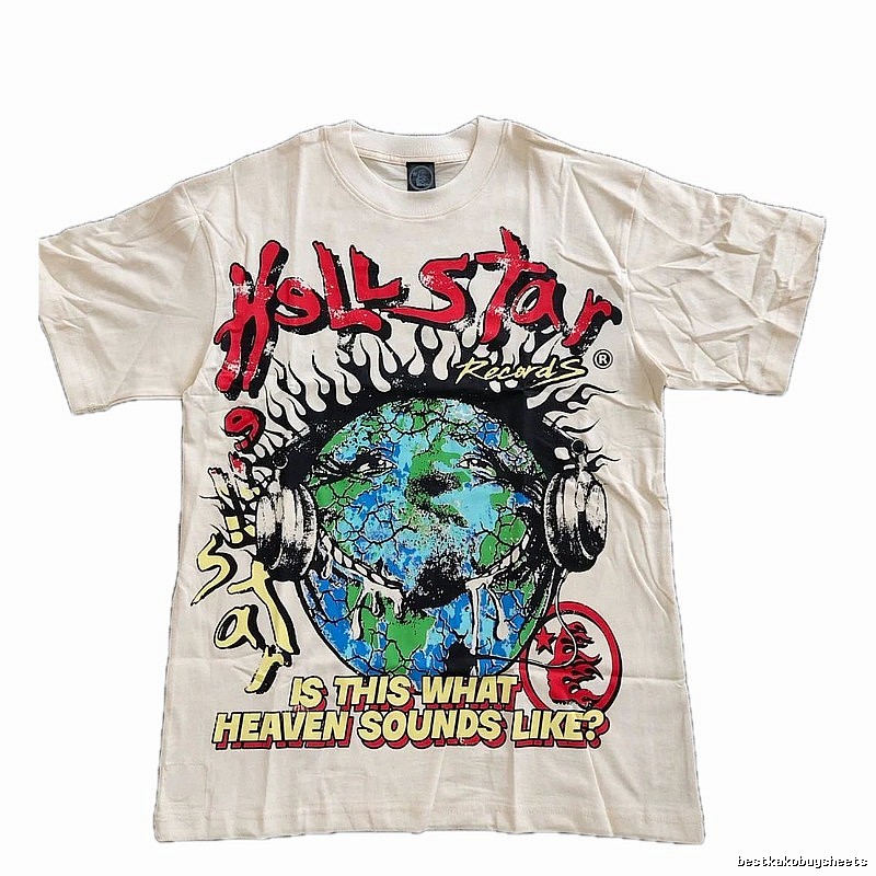 Hellstar Earth Print Street Style Off-White T-Shirt