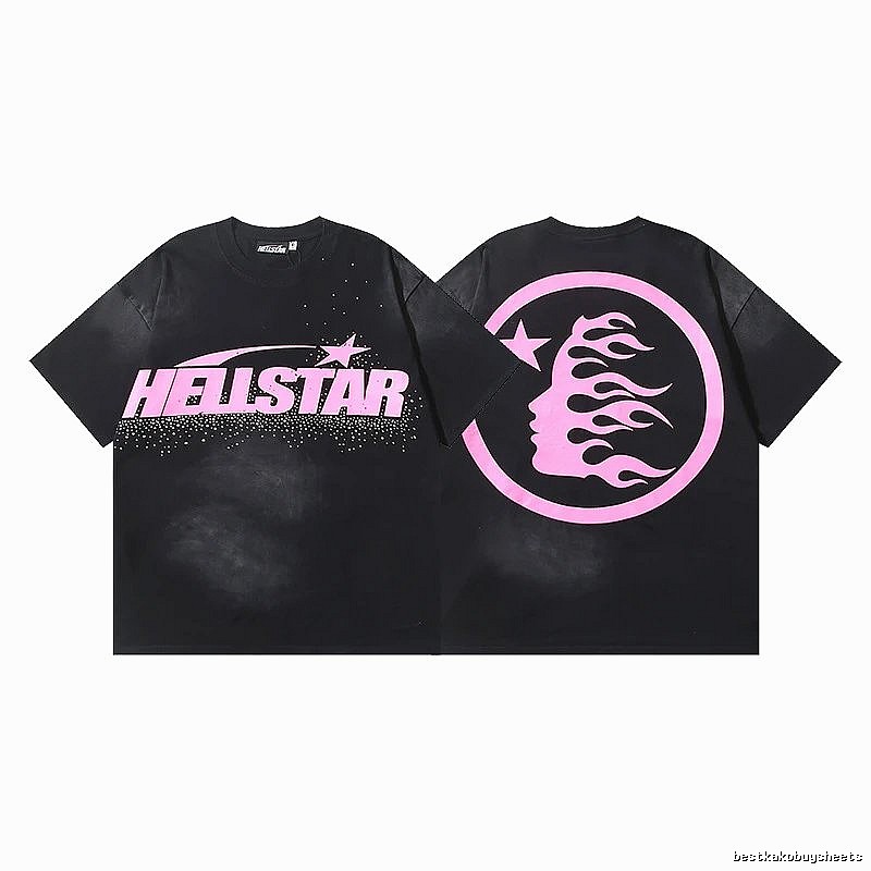 Hellstar Flame Print Street Style Black and Pink T-shirt