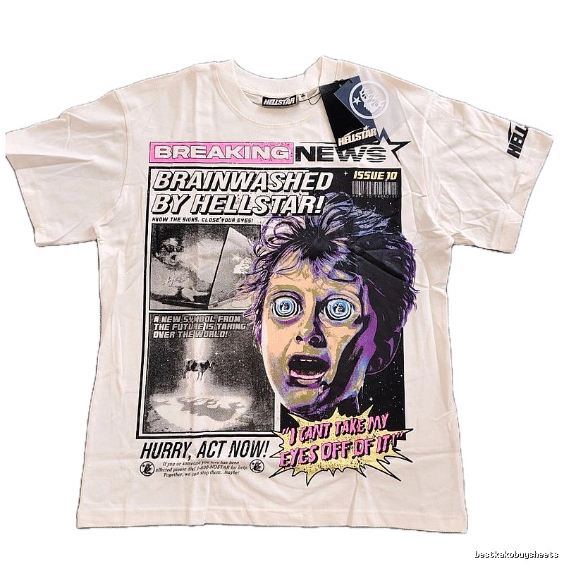 Hellstar Newspaper Print Street Style Off-white T-Shirt