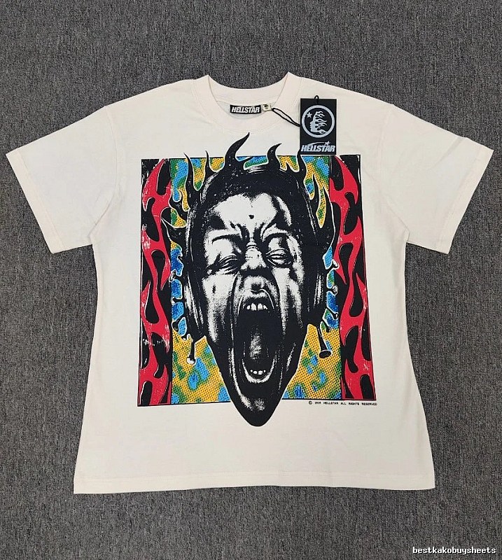 Hellstar Portrait Print Street Style Off-white T-shirt