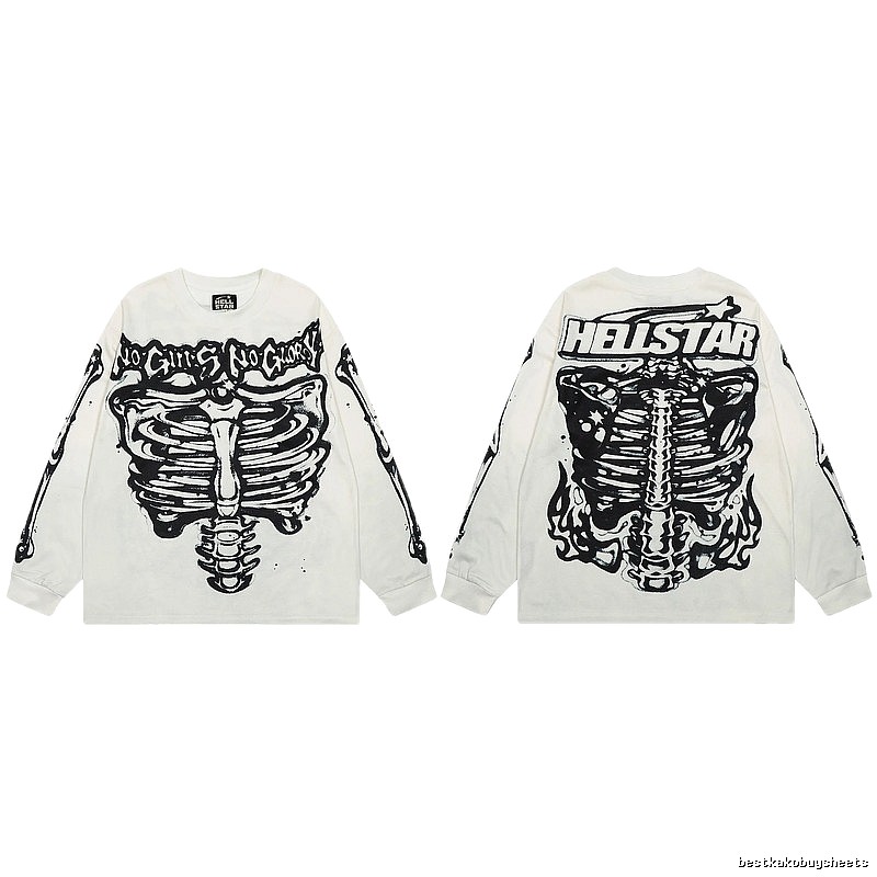 Hellstar Skull Print Dark Style Off-white Long Sleeve T-Shirt