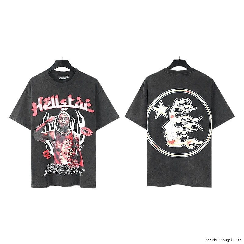 Hellstar Star Player Print Vintage Style Washed Black T-Shirt