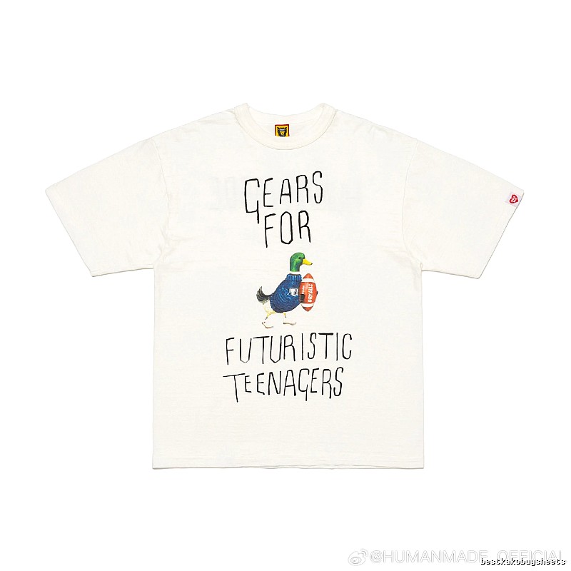 HUMAN MADE Japanese Streetwear Green Duck Printed Off-white T-shirt