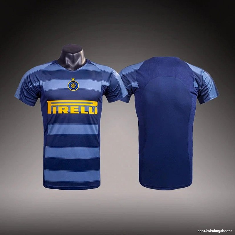 Inter Milan Summer Brehme #3 soccer jersey Blue Black Striped with Bold Graphic