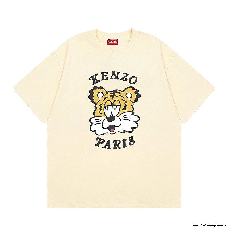 KENZO Tiger Head Print Trendy Style Beige T-shirt