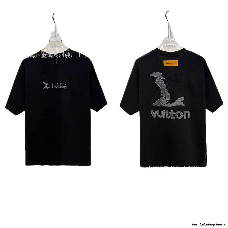 Louis Vuitton Embroidered Street Fashion Style Black Short-sleeve T-shirt