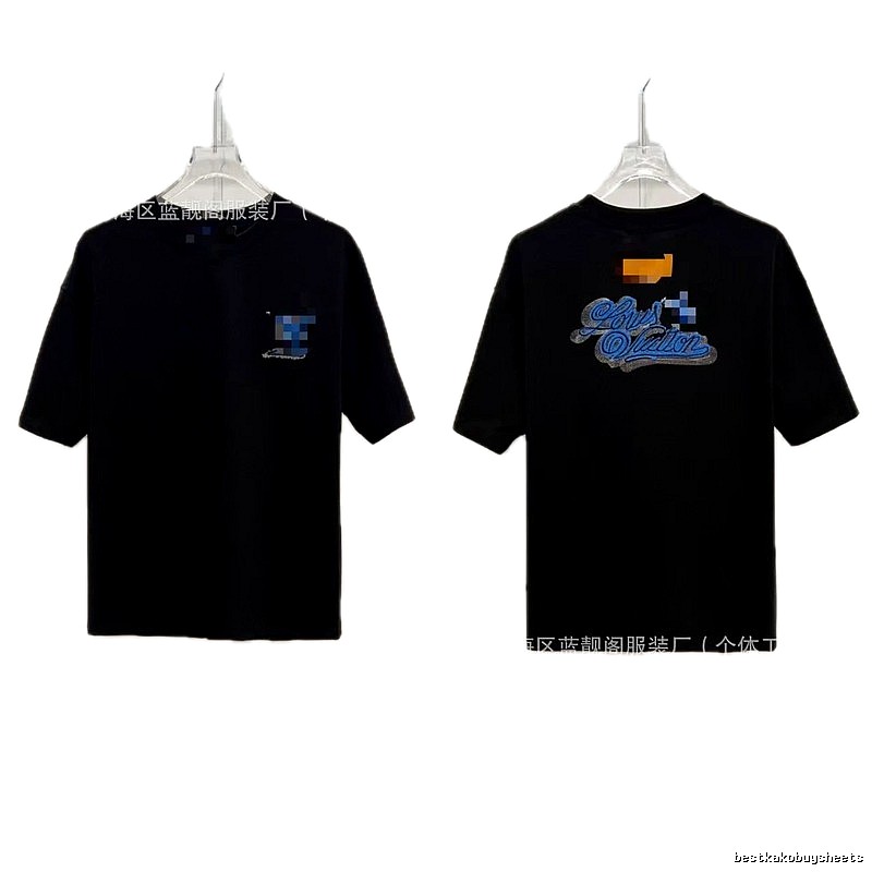 Louis Vuitton Embroidered Trendy Style Black T-Shirt