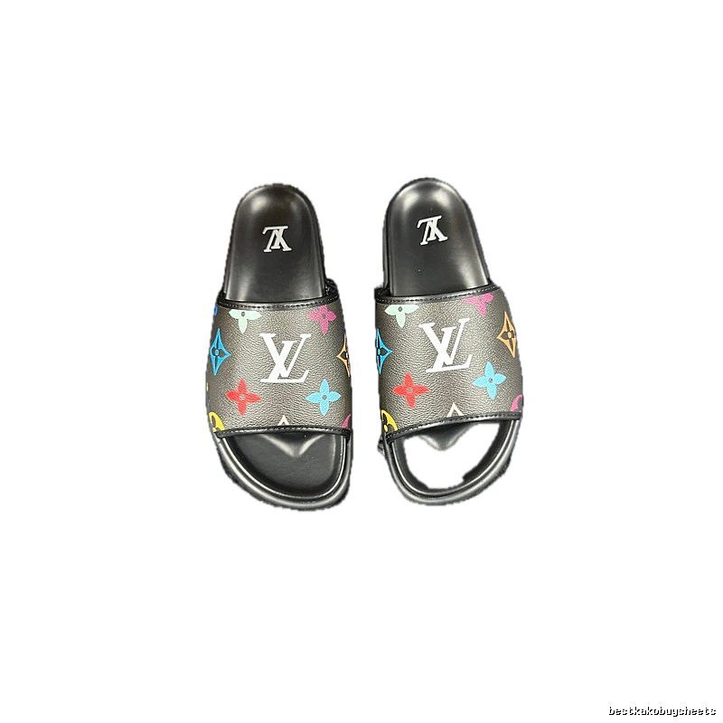 Louis Vuitton Monogram Street-style Black-based Multicolor Slide Sandals