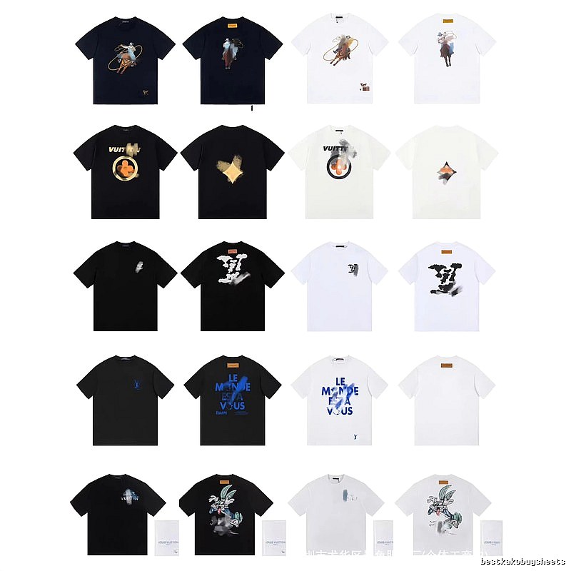 Louis Vuitton Streetwear Printed Black and White Short-sleeve T-shirt