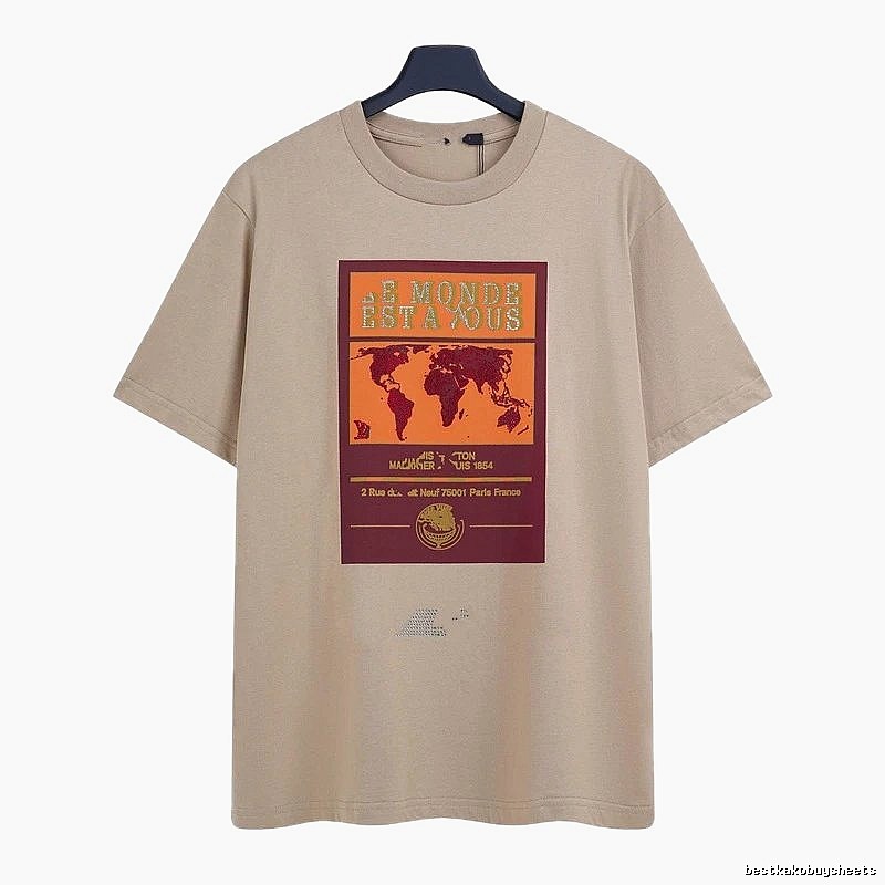 Louis Vuitton Vintage-style Map Print Khaki T-Shirt