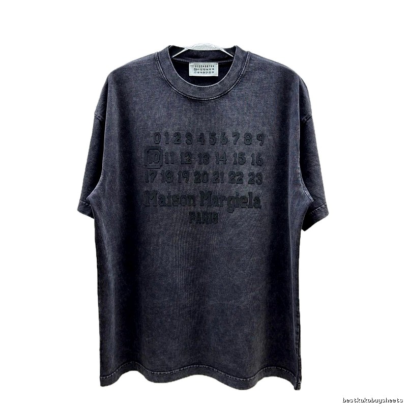 Maison Margiela Numbered Distressed Charcoal Gray Short Sleeve T-Shirt