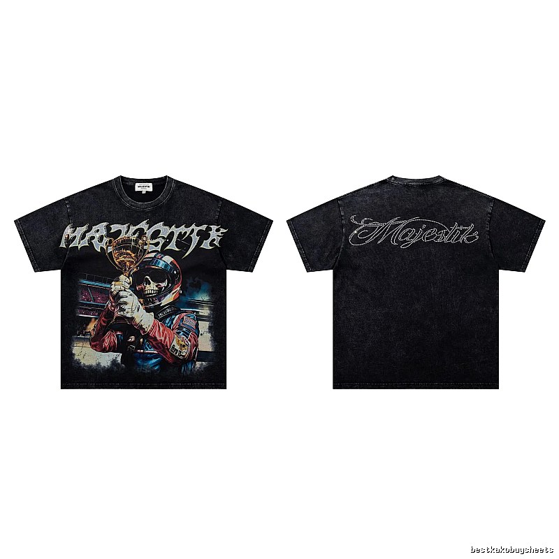 MAJESTIK Skull Racing American Vintage Black T-Shirt