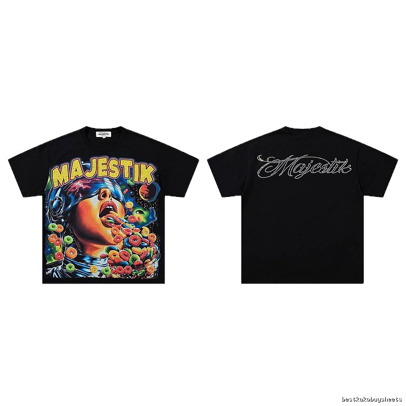 MAJESTIK Space Print Street Style Black T-shirt