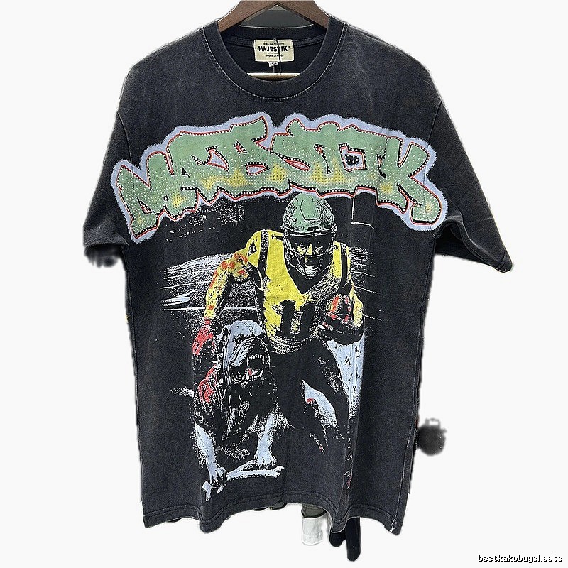 MAJESTIK Vintage Distressed Rugby Black T-Shirt
