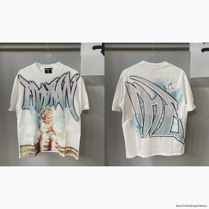 Mixed Emotion Angel Rhinestone Street-style White T-Shirt