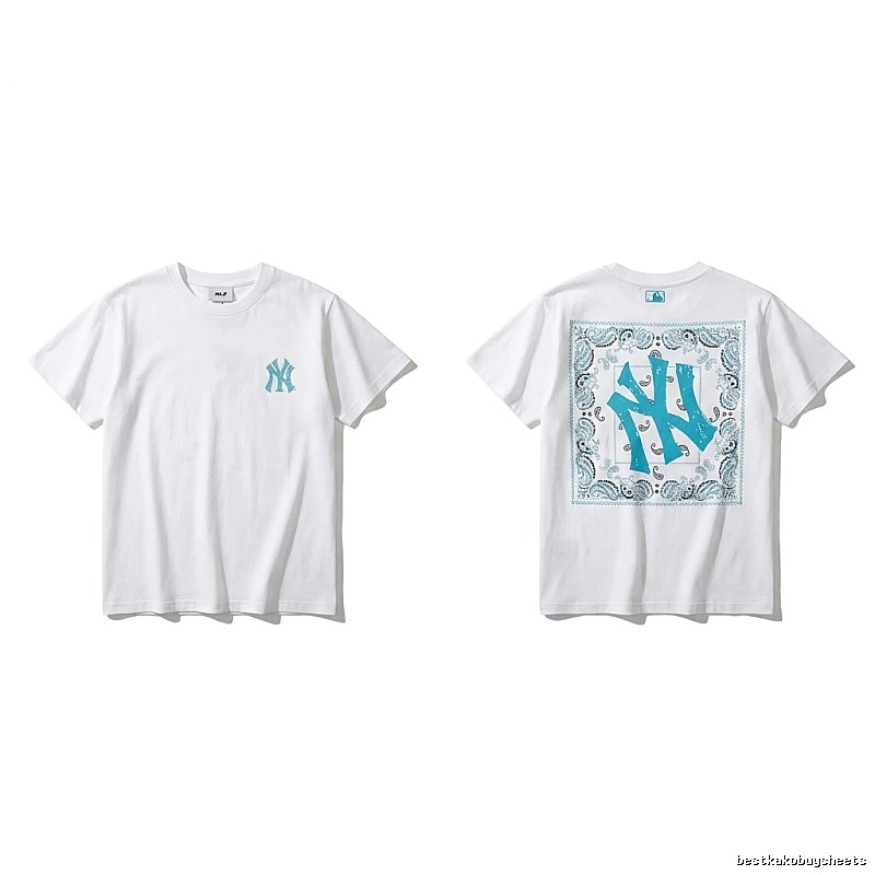 MLB retro-style white T-shirt with cashew flower pattern