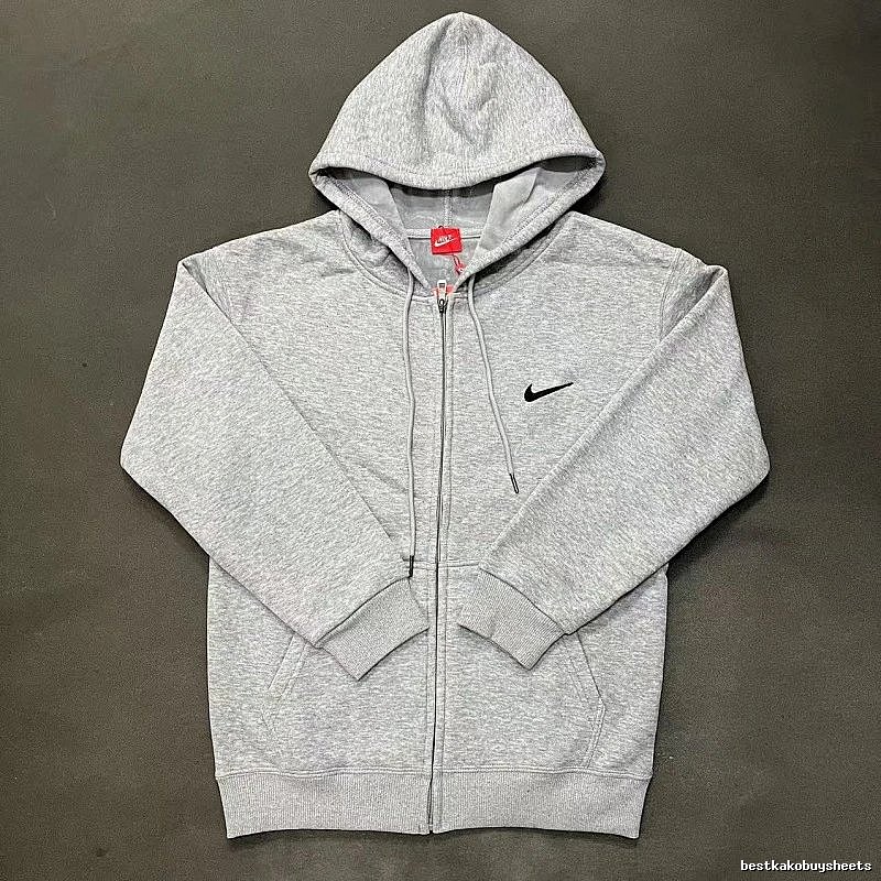 Nike Zip-Front Design Gray Zip Hoodie Daily Styling Swoosh