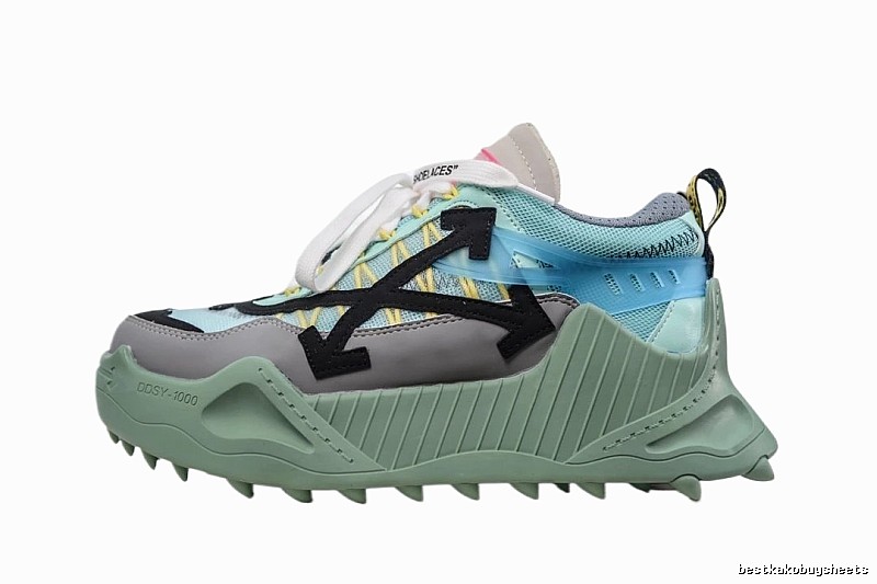 Off-White Grey-Green Functional Style Sports Shoes