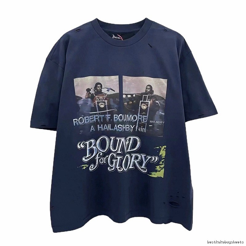 Paly Hollywood Printed Vintage Navy Blue Short Sleeve T-shirt