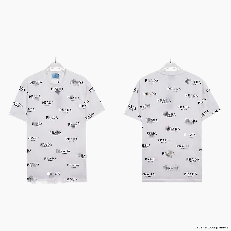 Prada All-over Print Streetwear Style White Short-sleeve T-Shirt