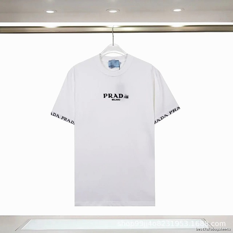 Prada Classic Webbing Minimalist Style White T-Shirt